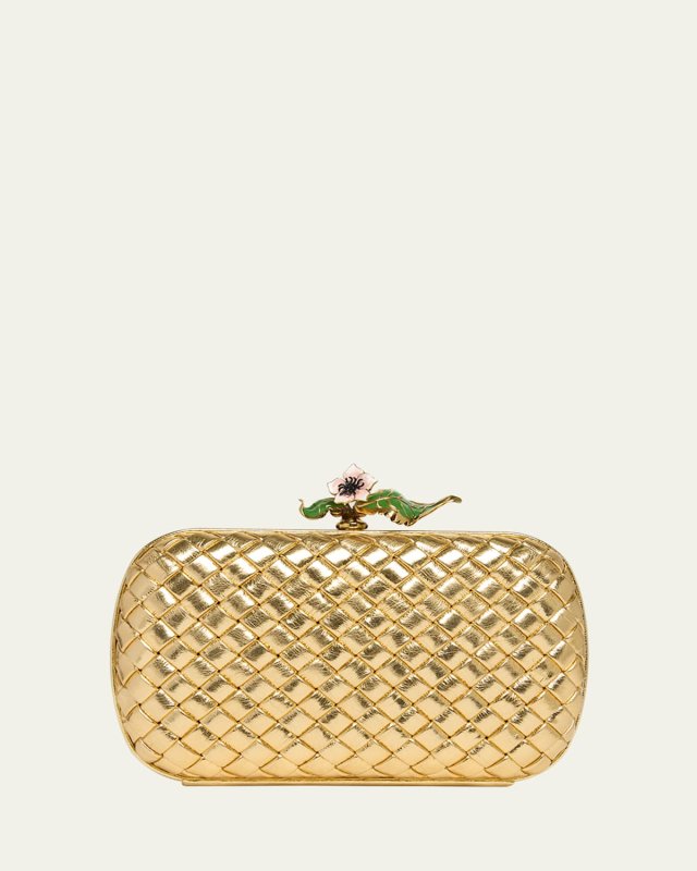 Knot Flower Metallic Leather Minaudiere